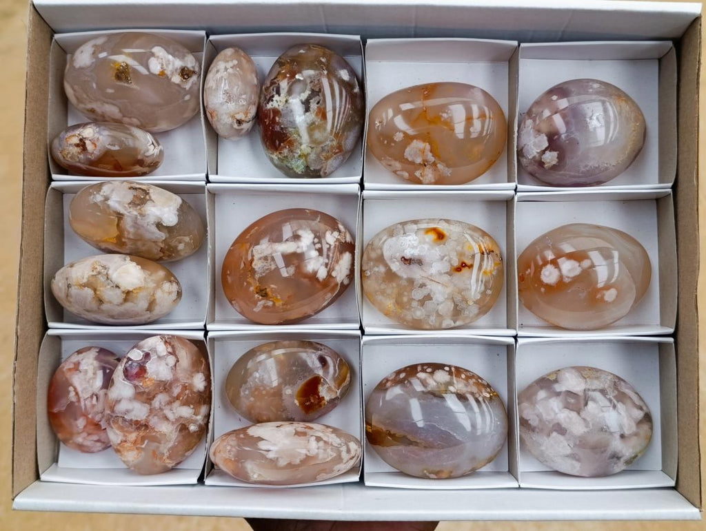 Polished Flower Agate Palm Stones x 16 From Antsahalova, Madagascar - Toprock Gemstones and Minerals 