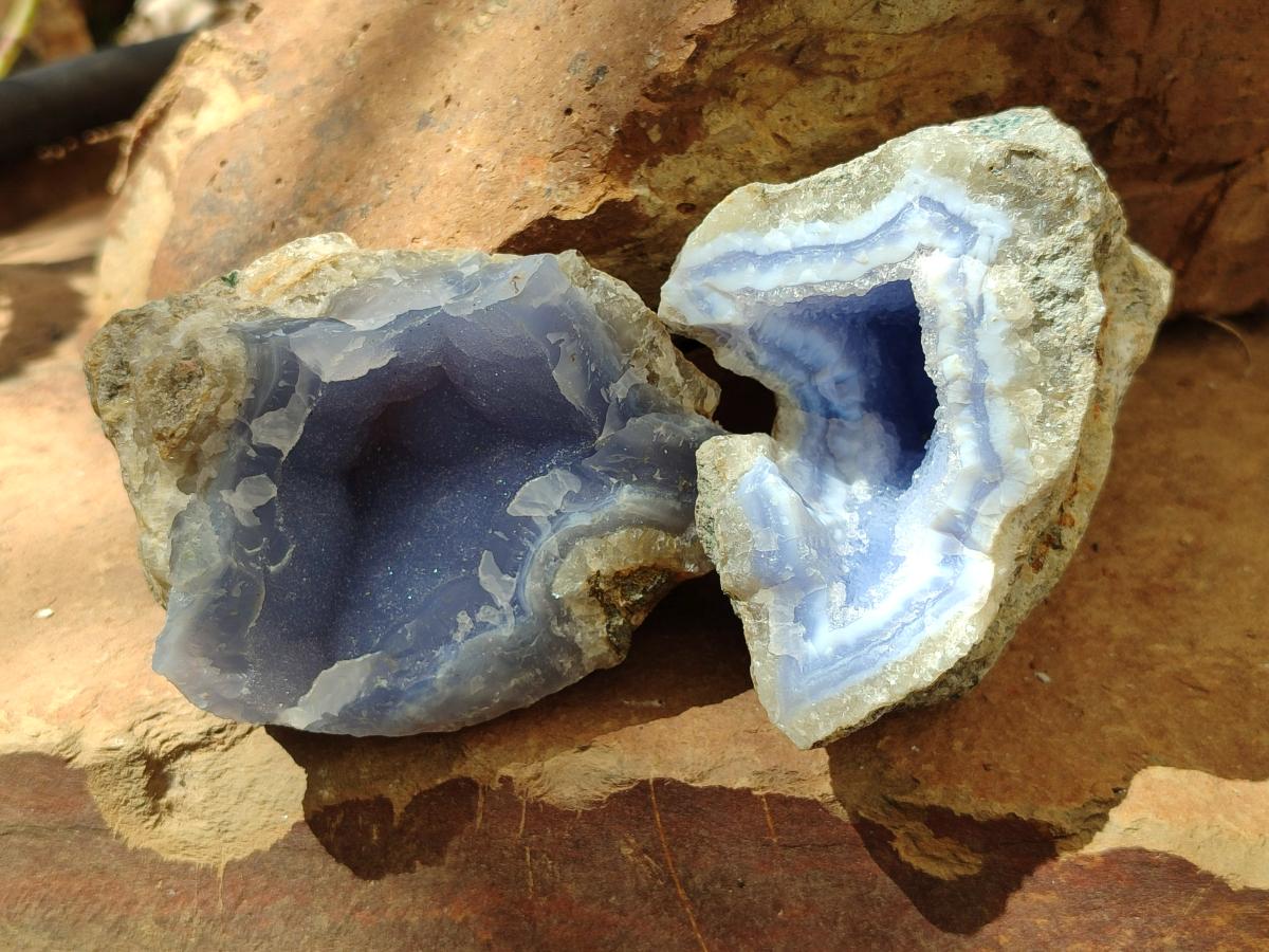 Natural Blue Lace Agate Geode Specimens x 6 From Nsanje, Malawi