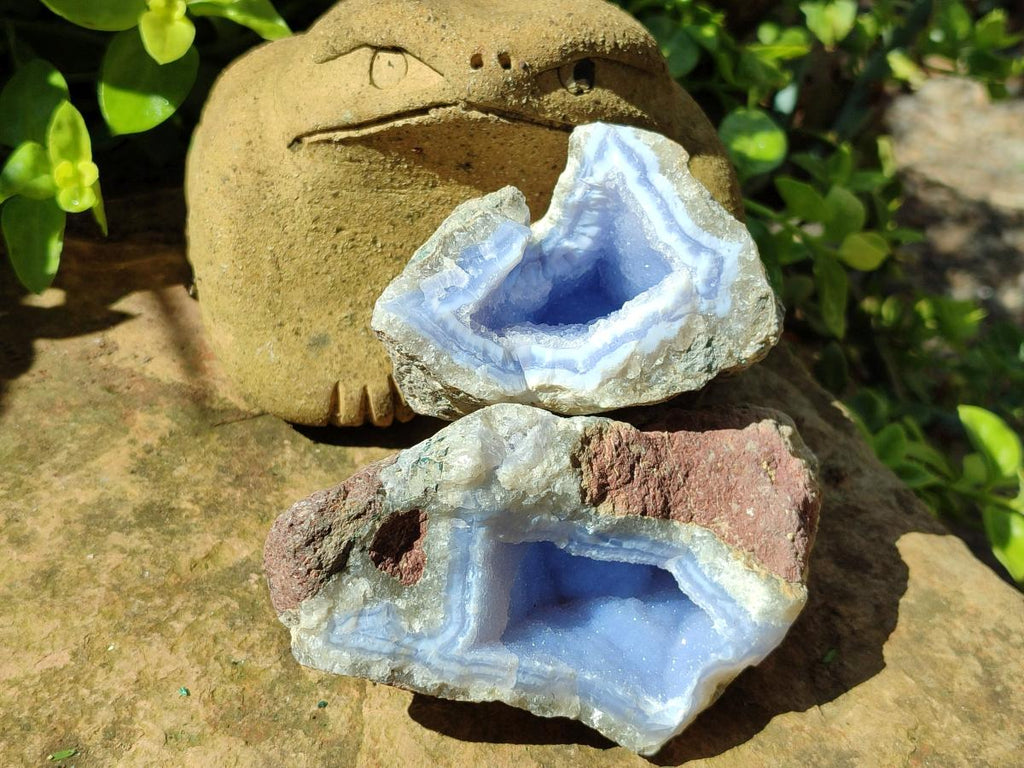 Natural Blue Lace Agate Geode Specimens x 6 From Nsanje, Malawi