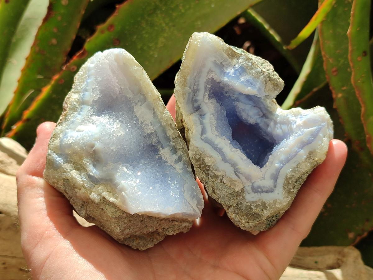 Natural Blue Lace Agate Geode Specimens x 6 From Nsanje, Malawi