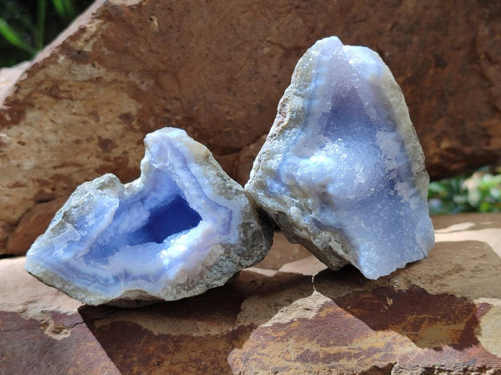 Natural Blue Lace Agate Geode Specimens x 6 From Nsanje, Malawi