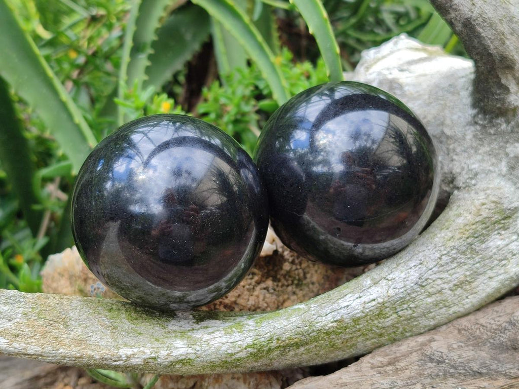 Polished Black Basalt Spheres x 3 From Madagascar