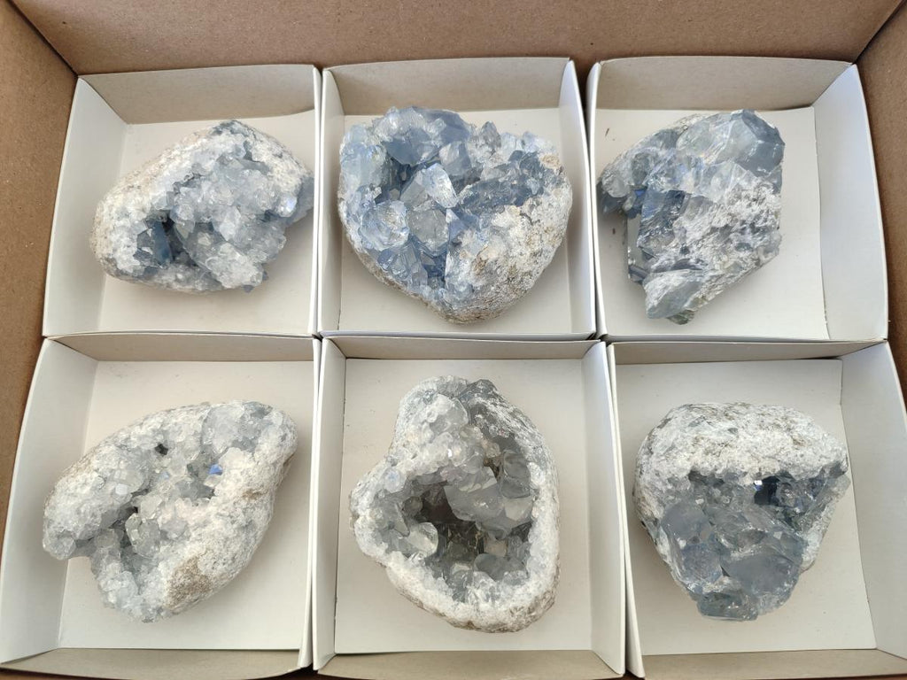 Natural Blue Celestite Specimens x 6 From Sakoany, Madagascar
