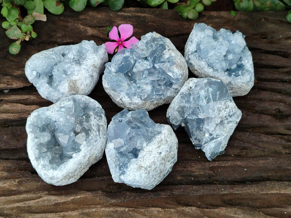 Natural Blue Celestite Specimens x 6 From Sakoany, Madagascar