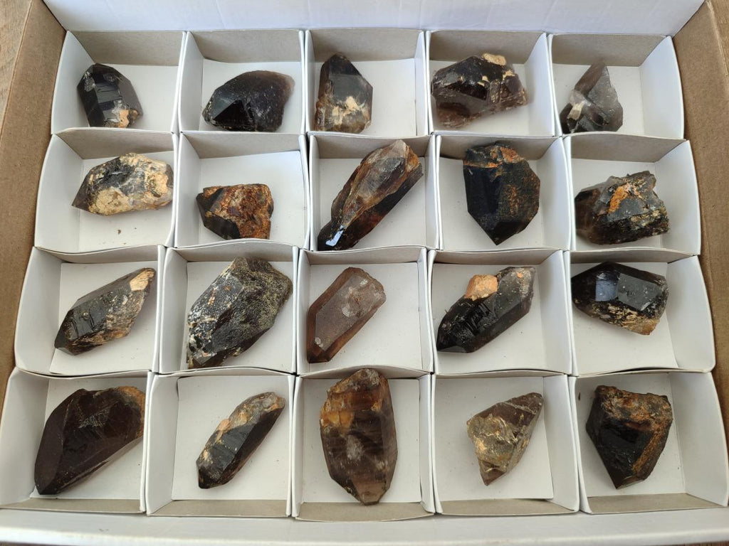 Natural Morion Smokey Quartz Crystals x 20 From Zomba Plateau, Malawi