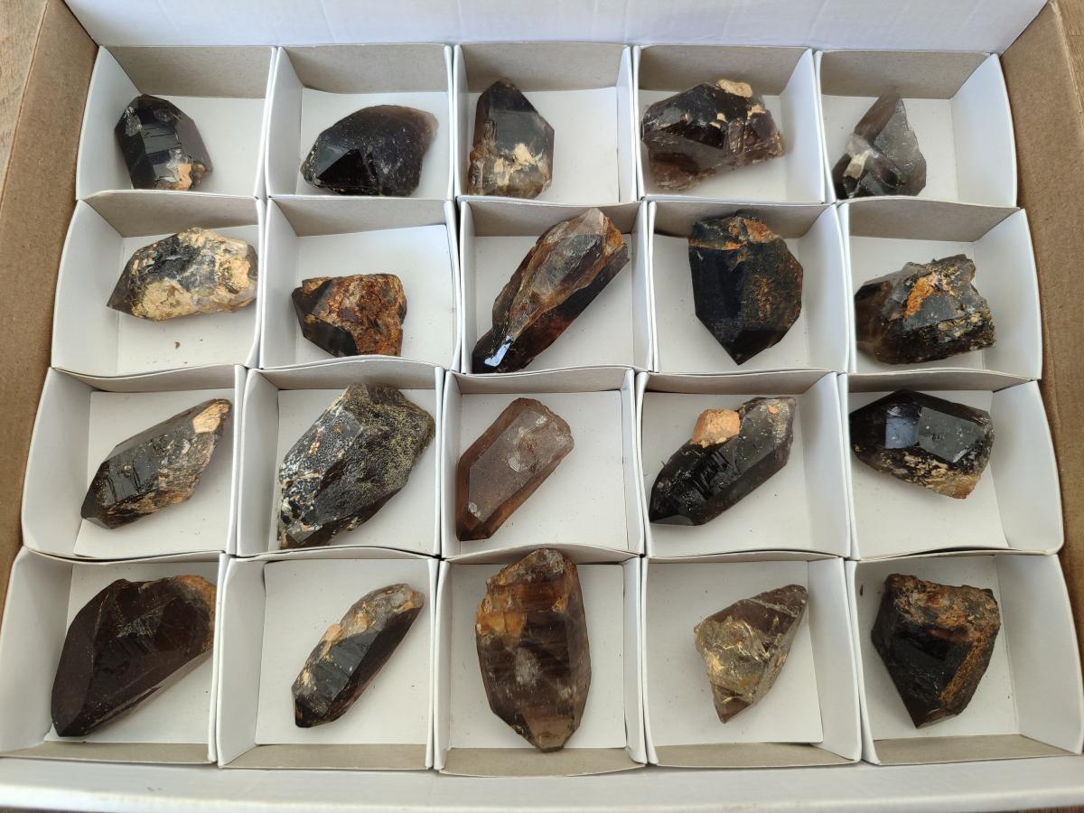 Natural Morion Smokey Quartz Crystals x 20 From Zomba Plateau, Malawi