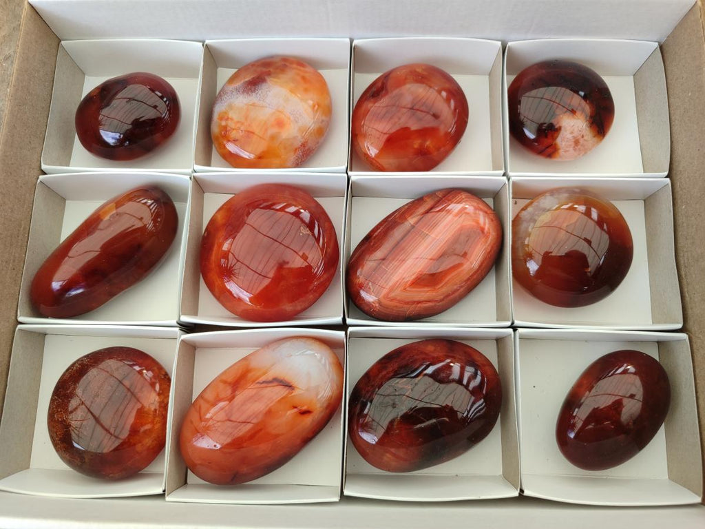 Polished Carnelian Agate Gemstone Galets x 12 From Madagascar