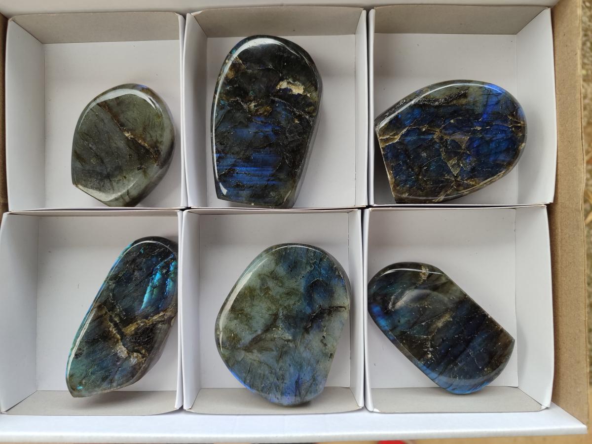 Polished Labradorite Standing Free Forms x 6 From Madagascar