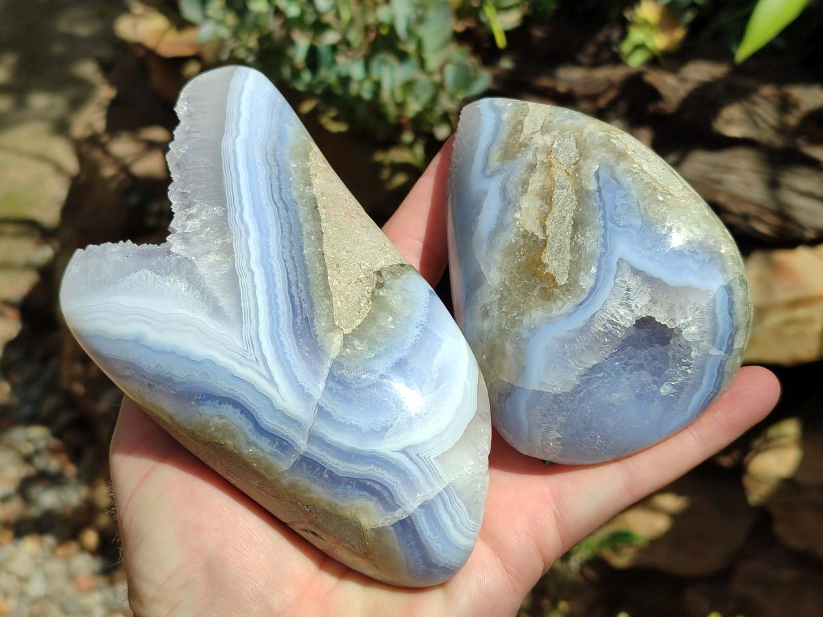 Polished Blue Lace Agate Free Forms x 3 From Nsanje, Malawi - Toprock Gemstones and Minerals 