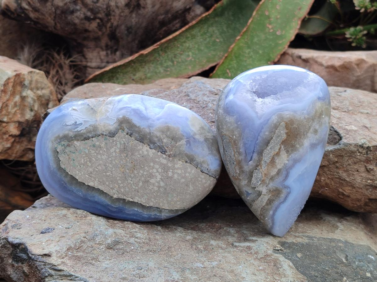 Polished Blue Lace Agate Free Forms x 3 From Nsanje, Malawi - Toprock Gemstones and Minerals 