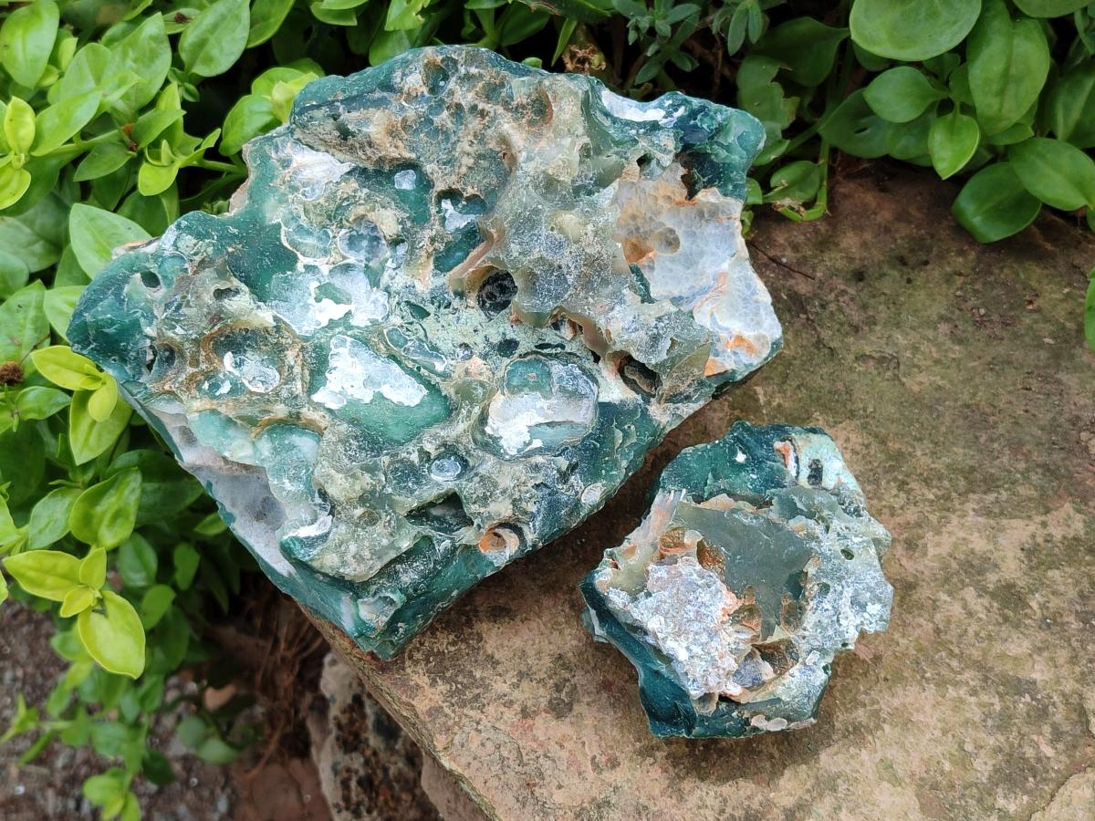 Natural Mtorolite Chrysoprase Cutting Material x 2 From Mutorashanga, Zimbabwe