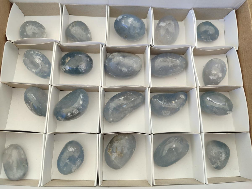 Polished Blue Celestite Free Form Crystals x 20 From Sakoany, Madagascar