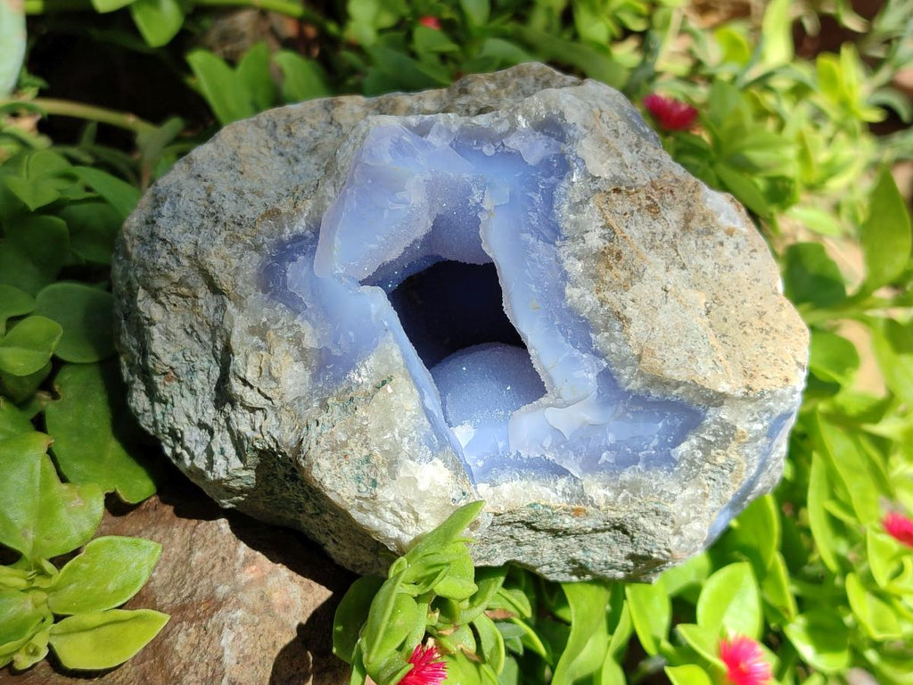 Natural Blue Lace Agate Geode Specimens x 4 From Nsanje, Malawi