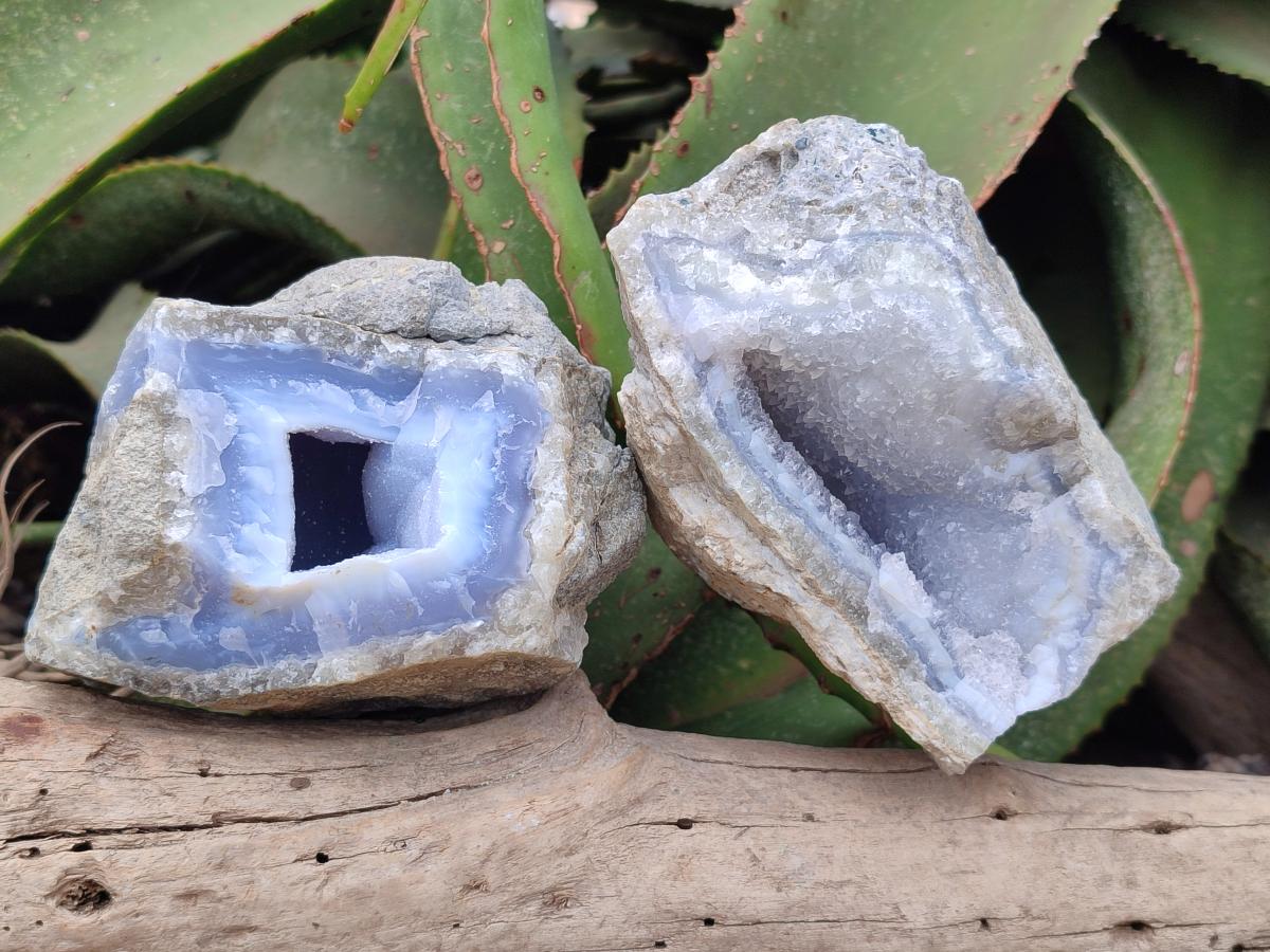 Natural Blue Lace Agate Geode Specimens x 4 From Nsanje, Malawi