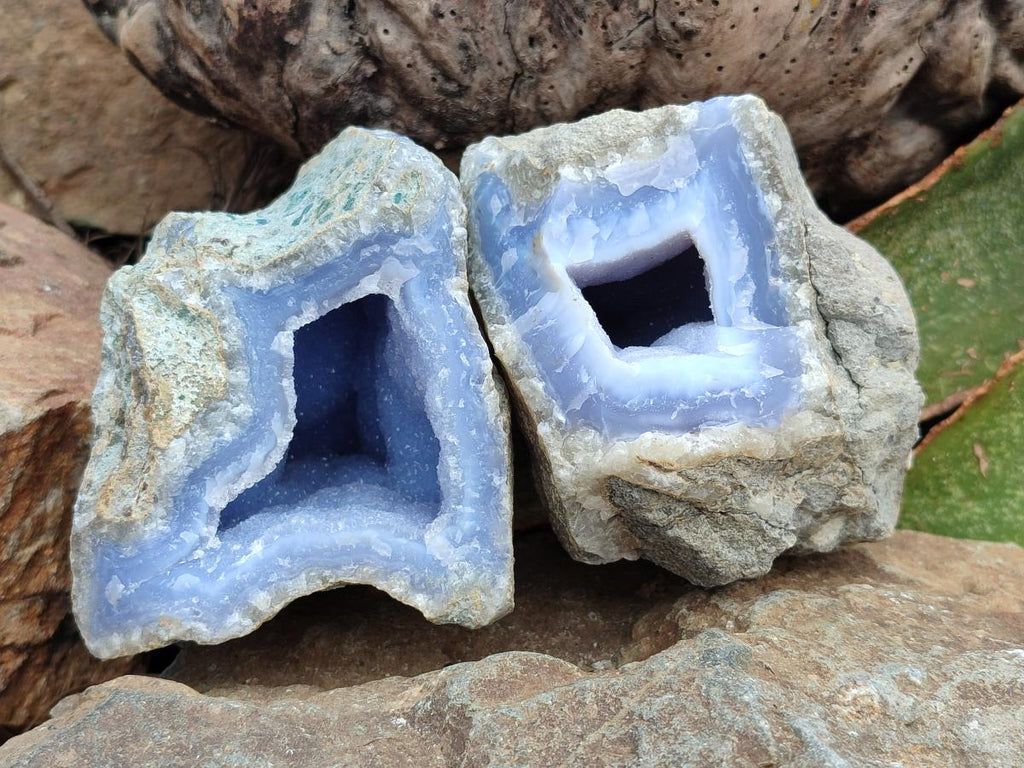Natural Blue Lace Agate Geode Specimens x 4 From Nsanje, Malawi