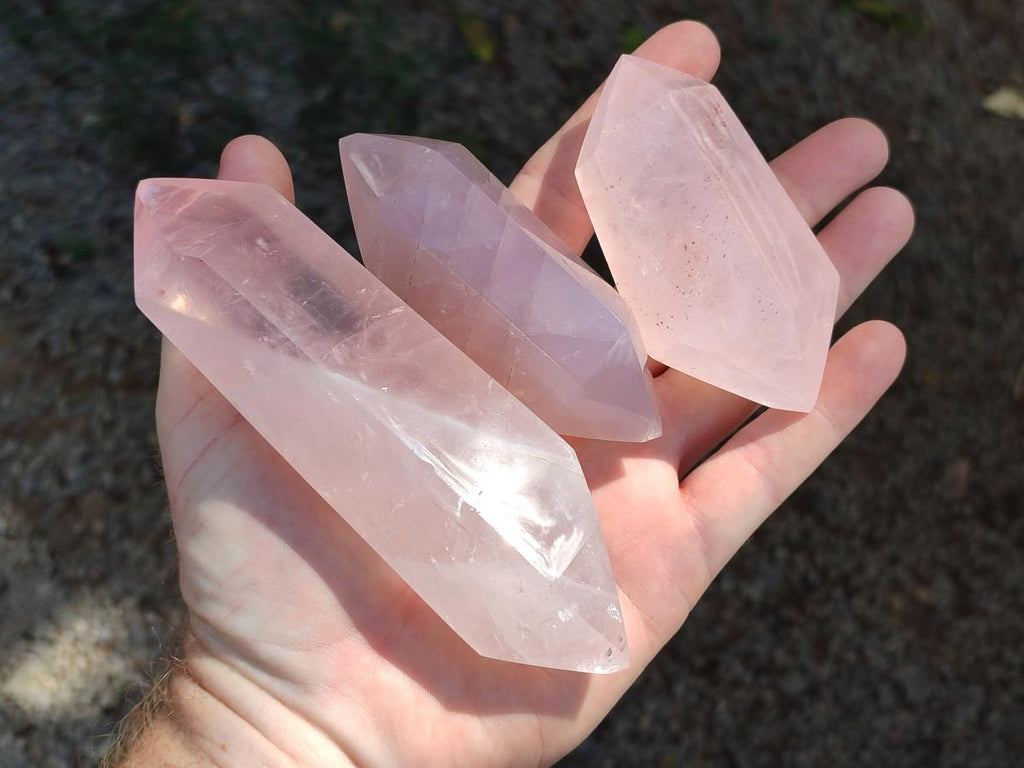 Polished Double Terminated Gemmy Rose Quartz Crystals x 6 From Madagascar