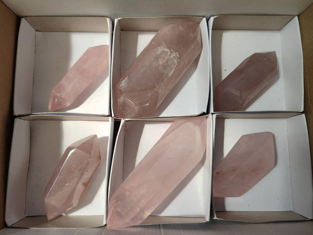 Polished Double Terminated Gemmy Rose Quartz Crystals x 6 From Madagascar