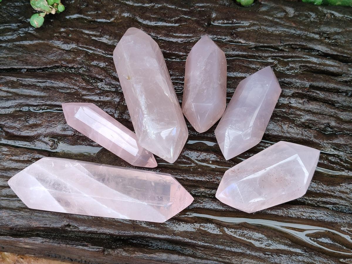Polished Double Terminated Gemmy Rose Quartz Crystals x 6 From Madagascar