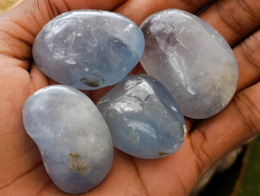 Polished Blue Celestite Free Form Crystals x 20 From Sakoany, Madagascar