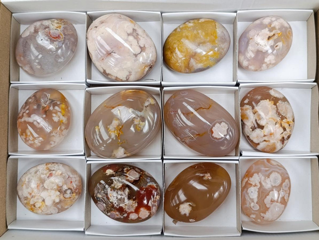 Polished Flower Agate Palm Stones x 12 From Antsahalova, Madagascar