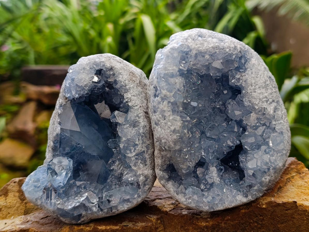 Natural Blue Celestite Geode Cluster Specimens x 2 From Sakoany, Madagascar