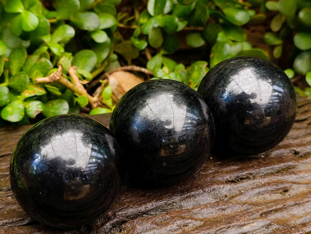Polished Black Tourmaline Spheres x 3 From Madagascar