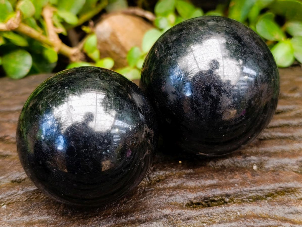 Polished Black Tourmaline Spheres x 3 From Madagascar