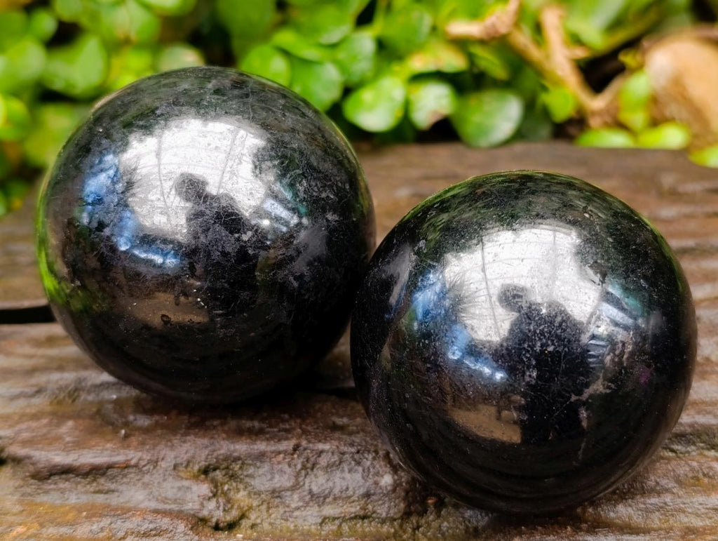 Polished Black Tourmaline Spheres x 3 From Madagascar