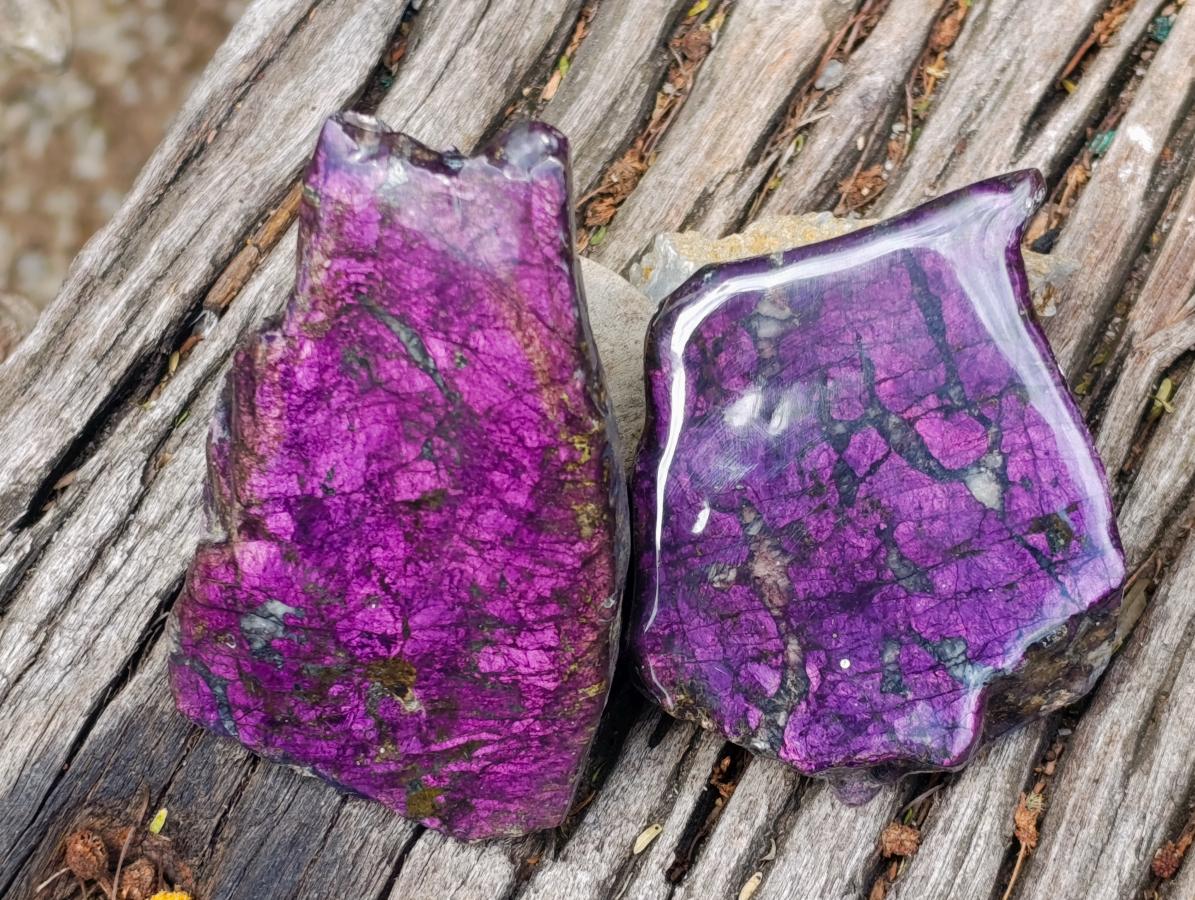 Polished On One Side Metallic Purpurite Specimens x 6 From Erongo Namibia