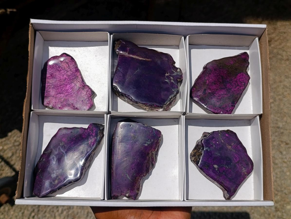 Polished On One Side Metallic Purpurite Specimens x 6 From Erongo Namibia