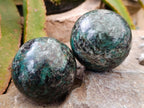 Polished Emerald Mica 'Mutokolite' Spheres x 2 From Mutoko, Zimbabwe