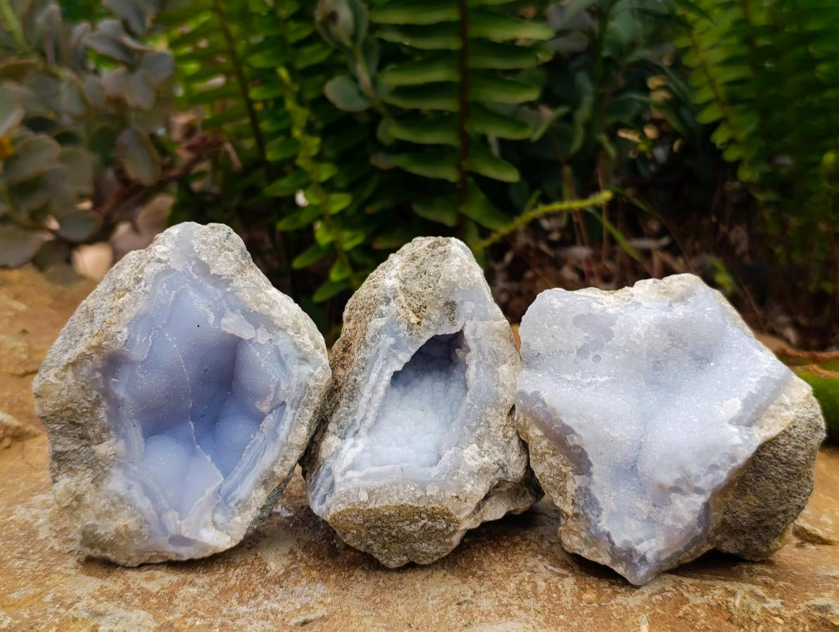 Natural Blue Lace Agate Geode Specimens x 12 From Nsanje, Malawi
