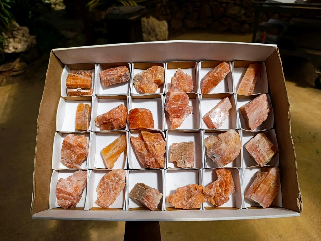 Natural Rhombohedral Sunset Orange Calcite Specimens x 24 From Spitzkop, Namibia
