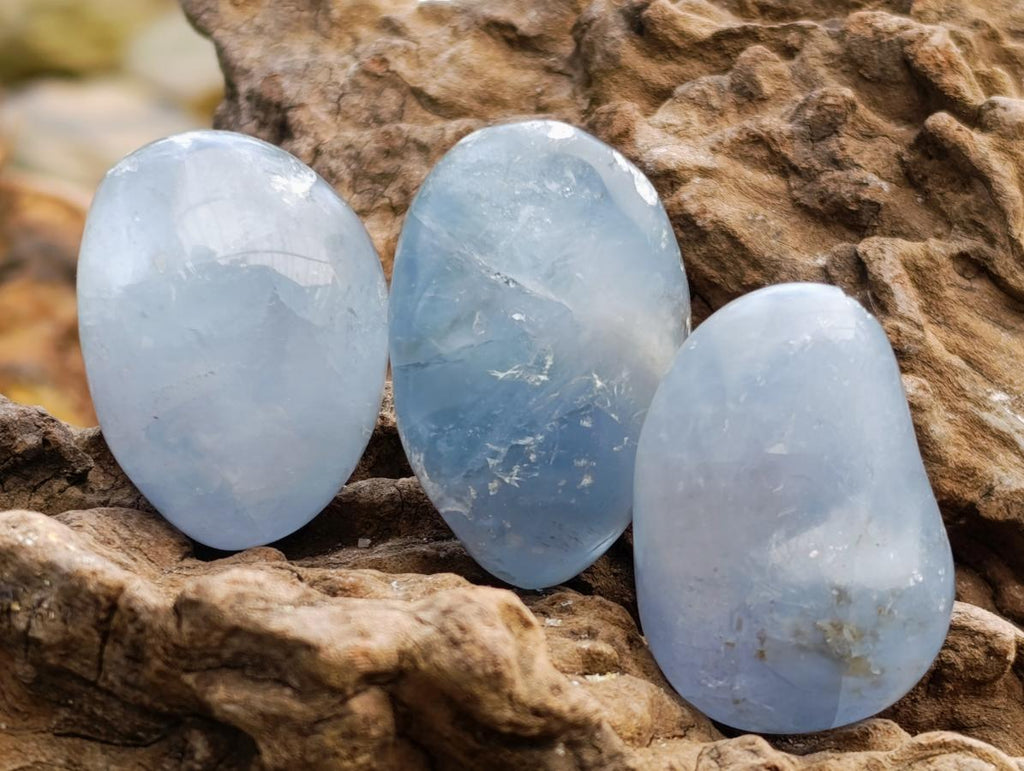 Polished Blue Celestite Free Forms x 20 From Sakoany, Madagascar