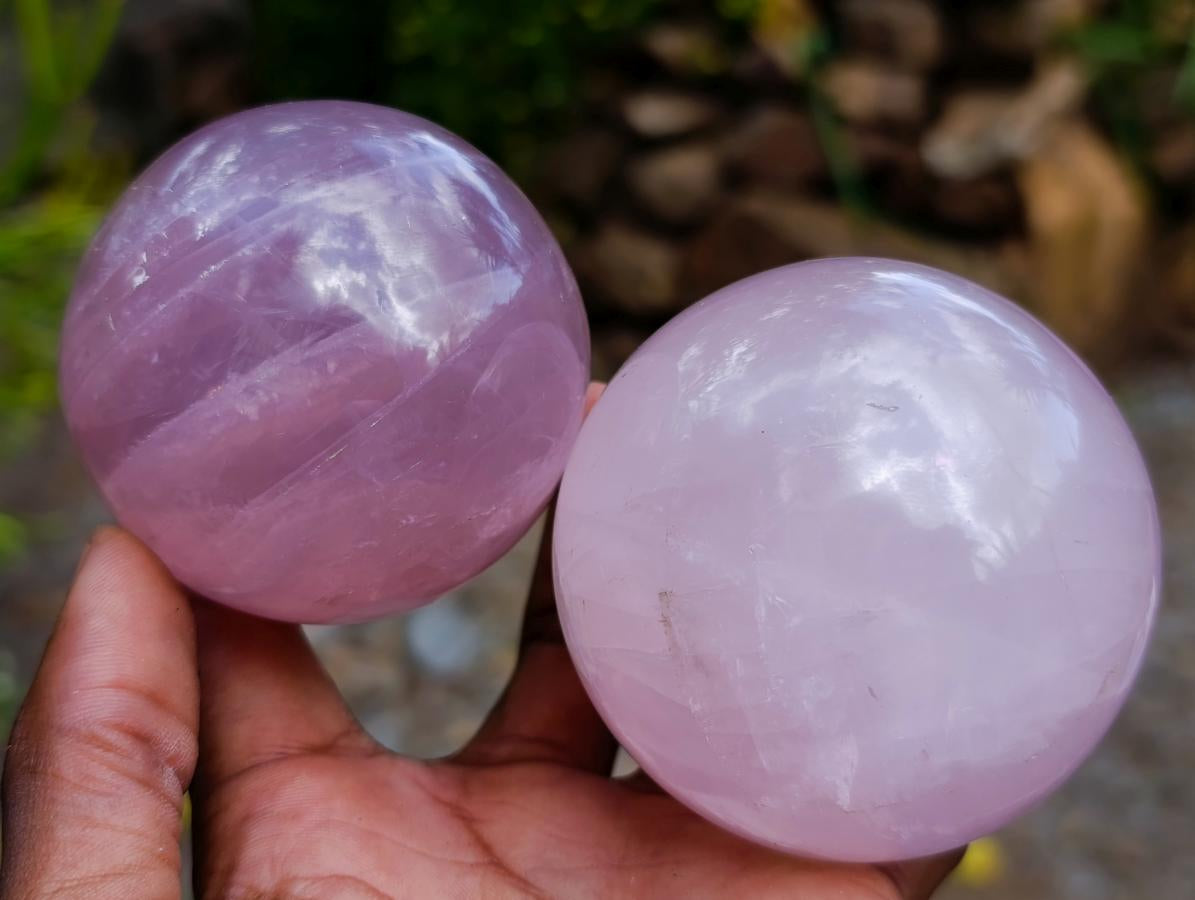 Polished Gemmy Star Rose Quartz Spheres x 3 From Madagascar