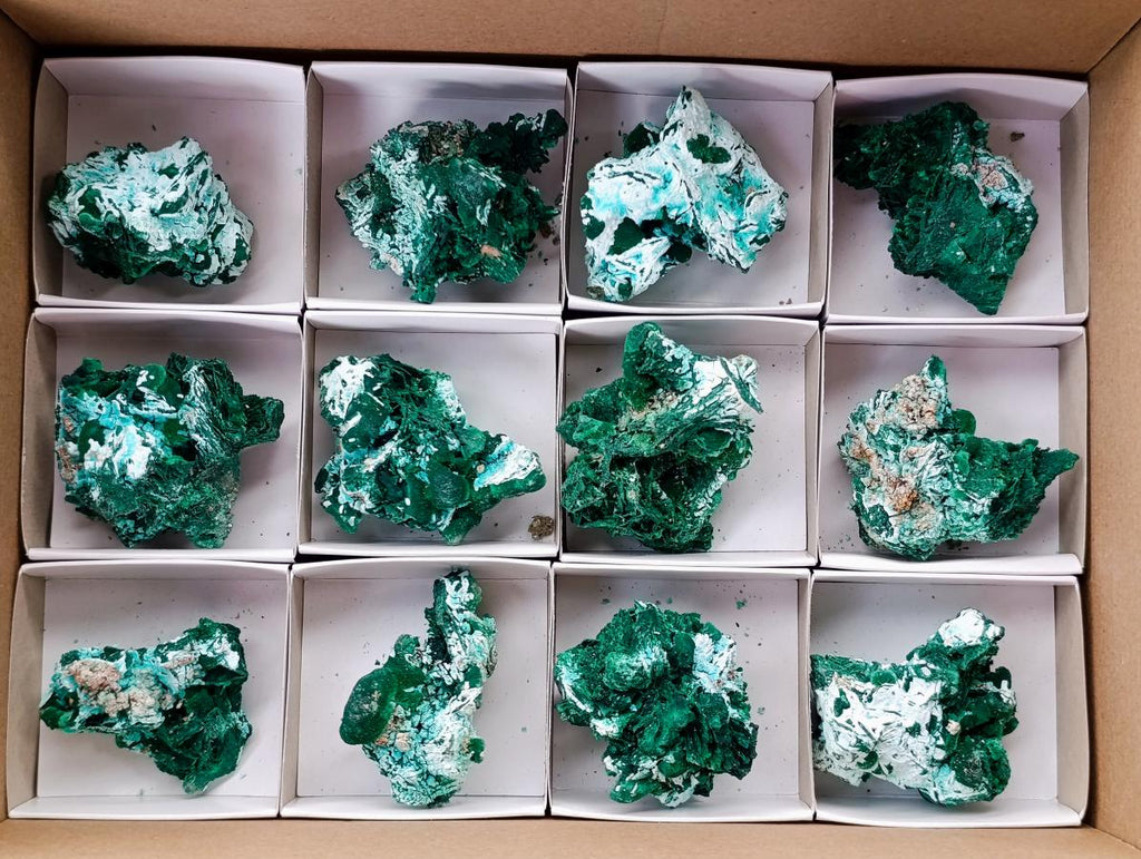Natural Rare Malachite Pseudomorph Specimens x 12 From Kolwezi, Congo