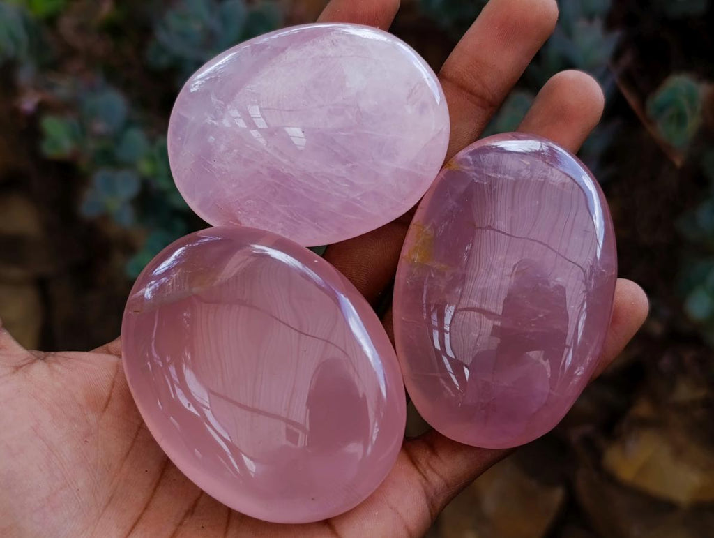 Polished Gemmy Rose Quartz Palm Stones x 14 From Madagascar
