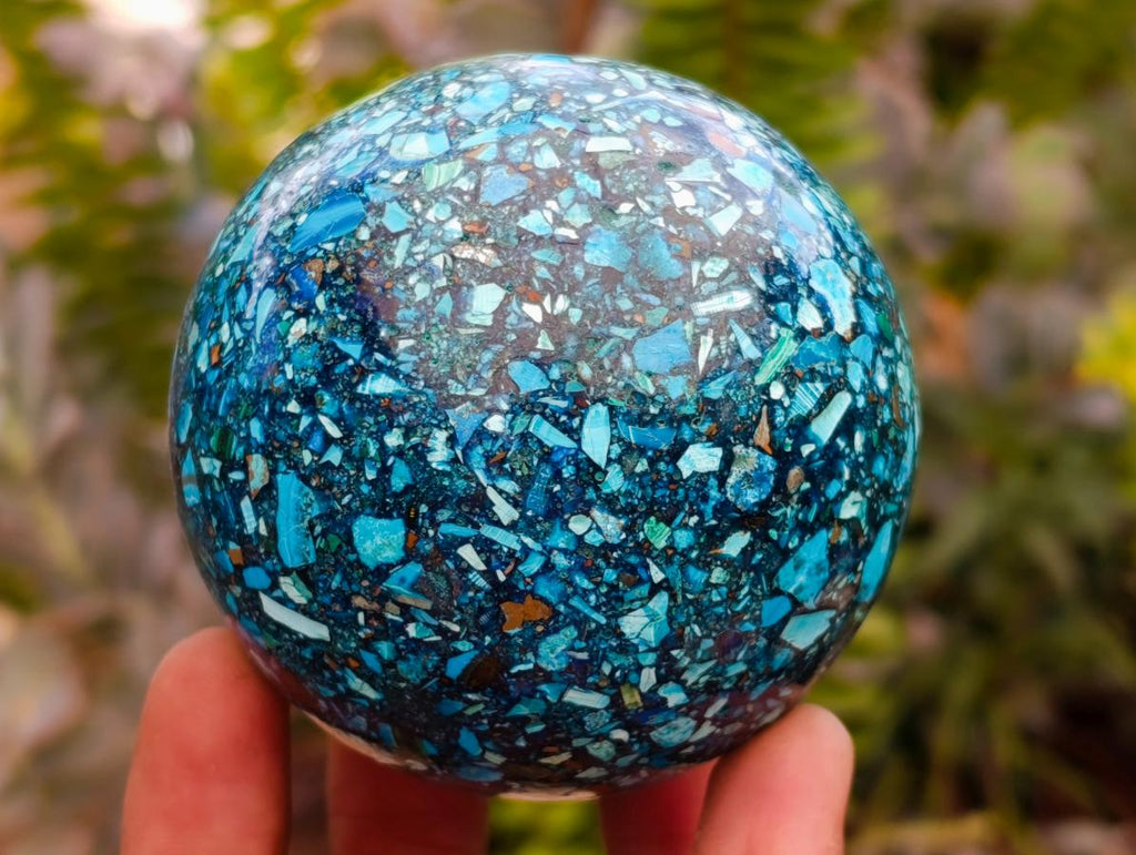 Hand Made Conglomerate Chrysocolla Spheres with Azurite and Malachite x 2 From Congo