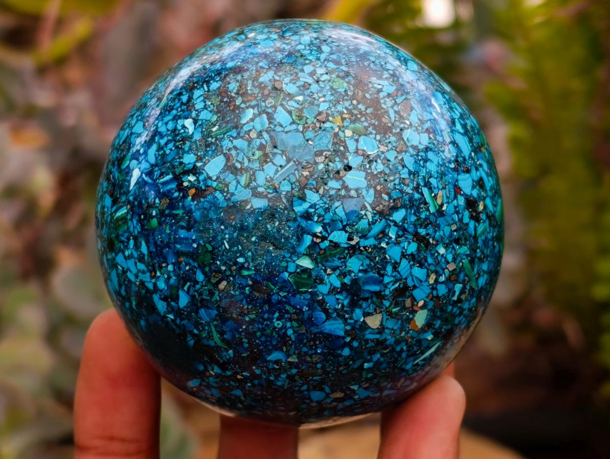 Hand Made Conglomerate Chrysocolla Spheres with Azurite and Malachite x 2 From Congo