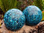 Hand Made Conglomerate Chrysocolla Spheres with Azurite and Malachite x 2 From Congo