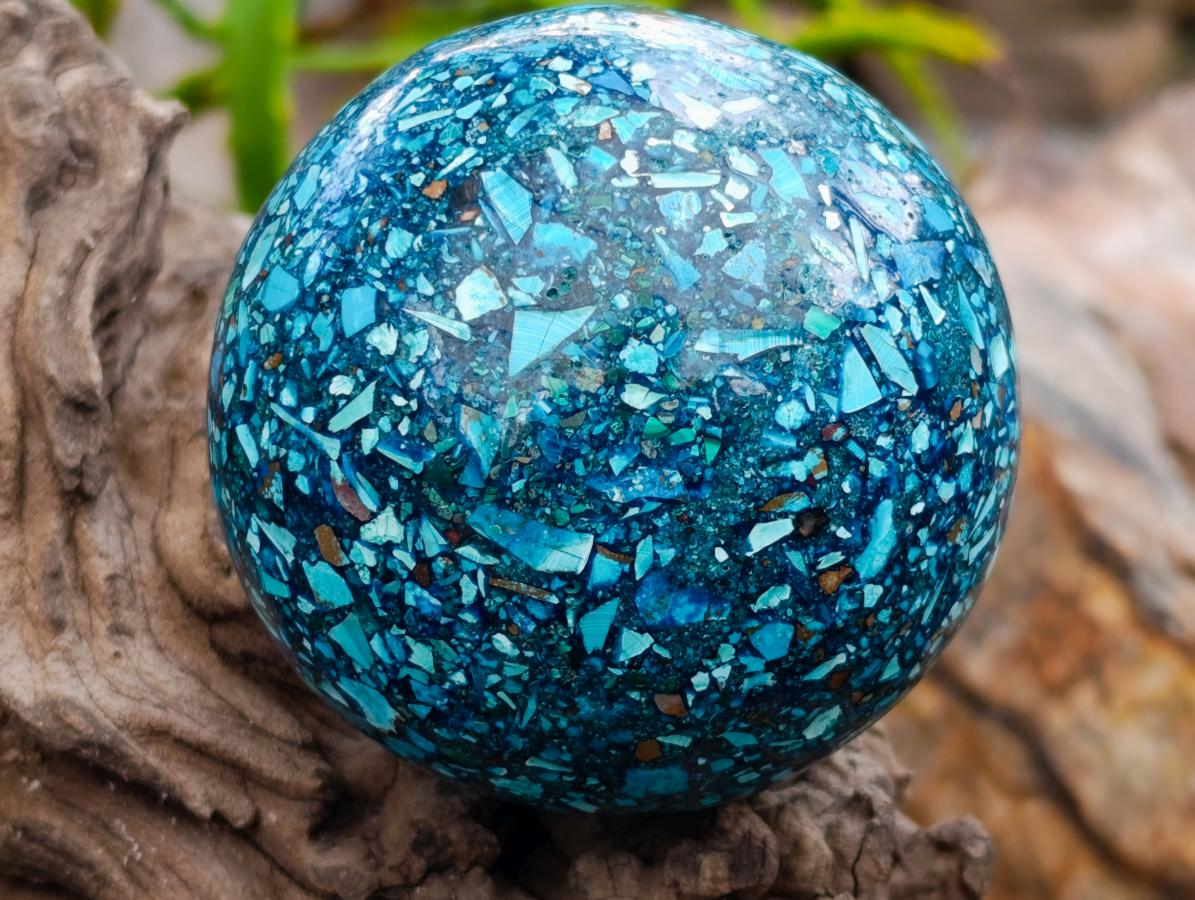 Hand Made Conglomerate Chrysocolla Spheres with Azurite and Malachite x 2 From Congo