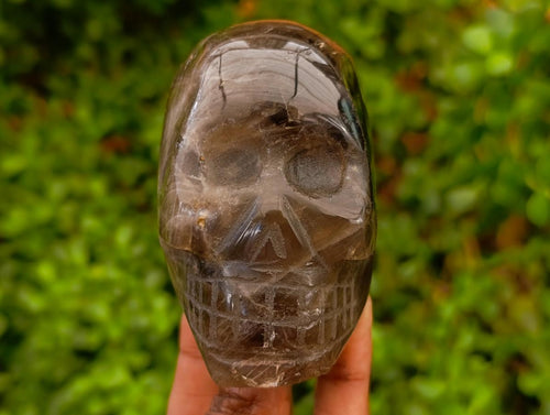 Hand Made Smokey Window Quartz Skull Carvings x 3 From Madagascar