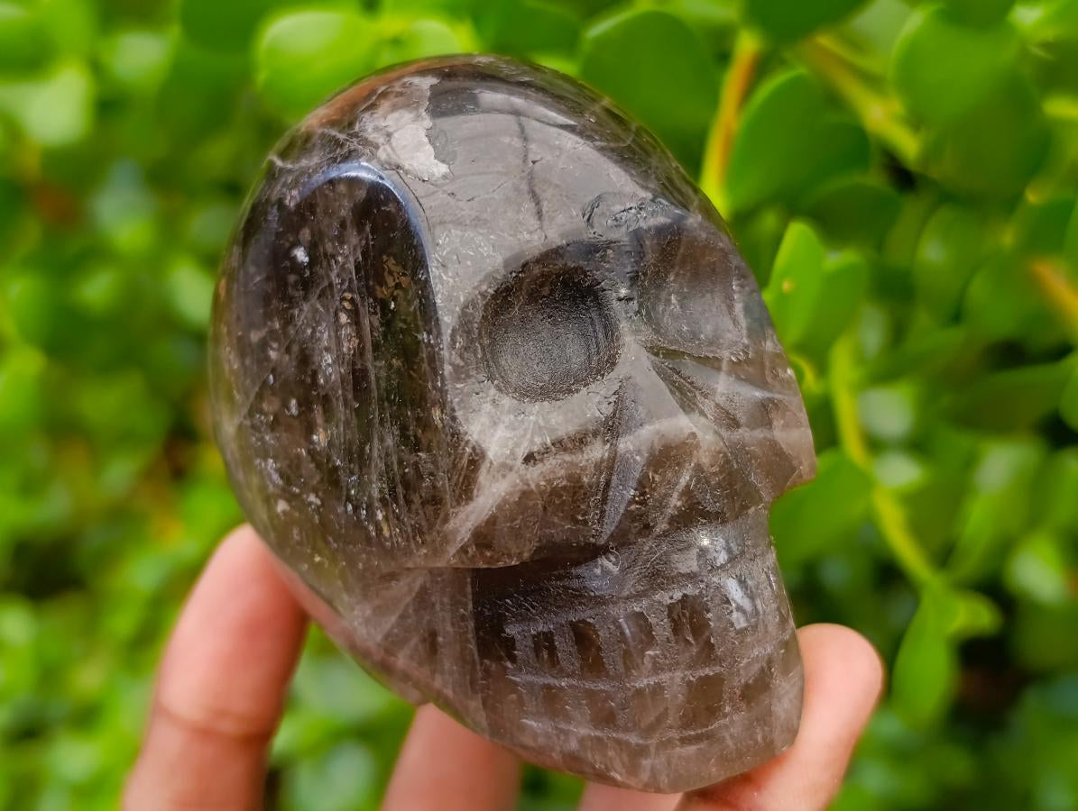 Hand Made Smokey Window Quartz Skull Carvings x 3 From Madagascar