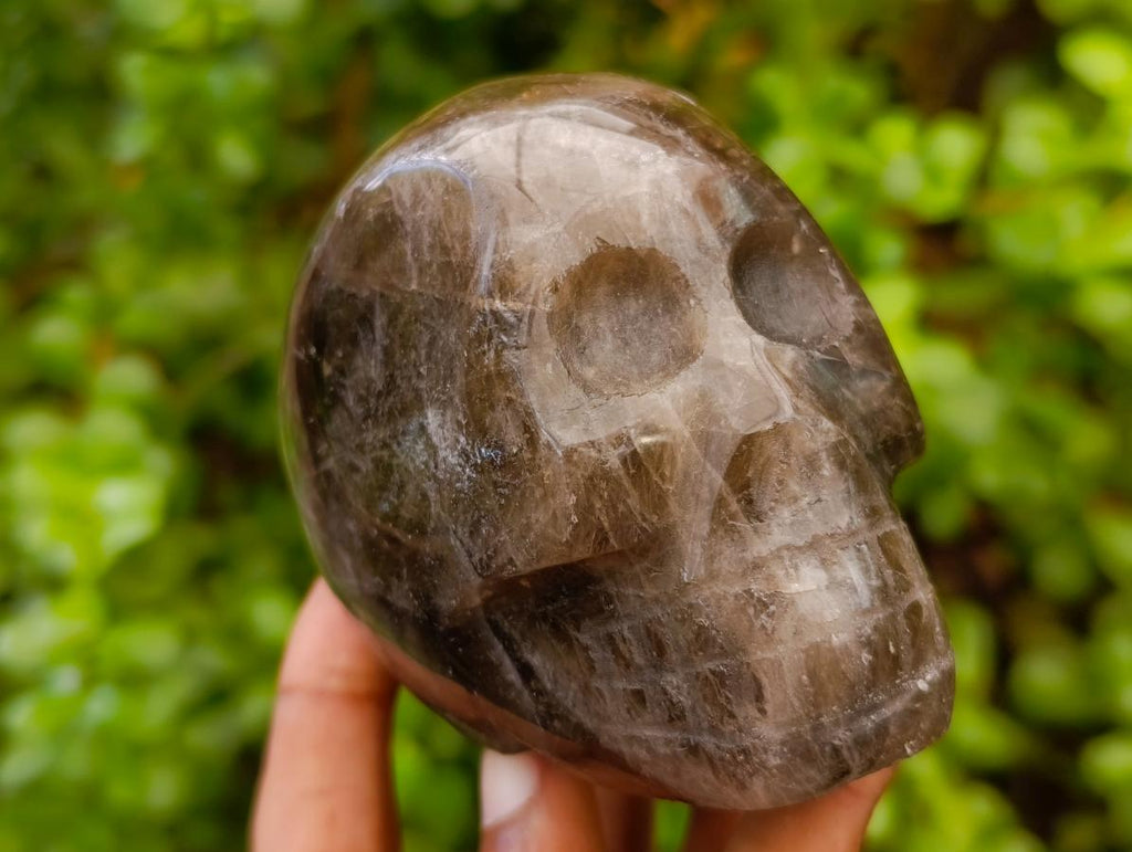 Hand Made Smokey Window Quartz Skull Carvings x 3 From Madagascar
