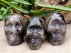 Hand Made Smokey Window Quartz Skull Carvings x 3 From Madagascar