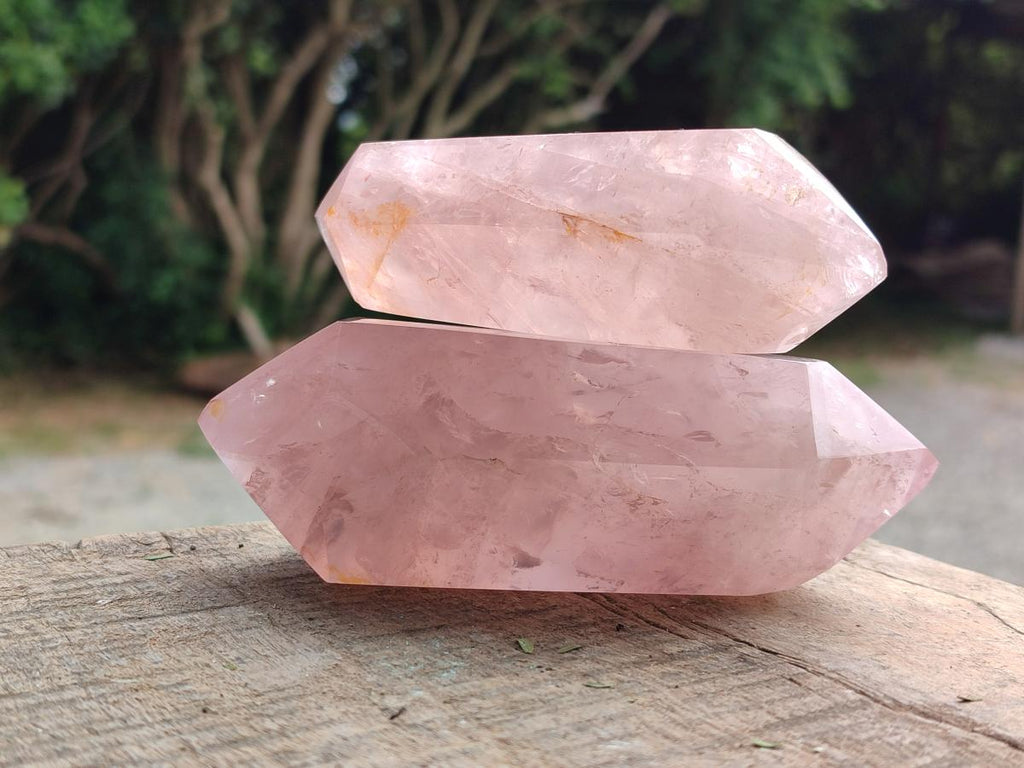 Polished Double Terminated Gemmy Rose Quartz Crystals x 6 From Madagascar