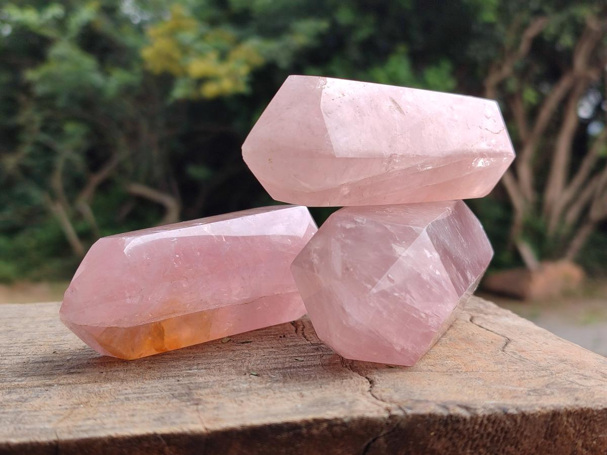 Polished Double Terminated Gemmy Rose Quartz Crystals x 6 From Madagascar