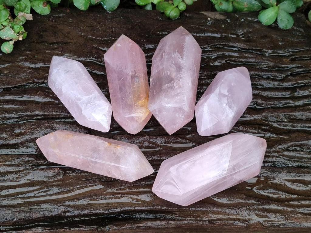 Polished Double Terminated Gemmy Rose Quartz Crystals x 6 From Madagascar
