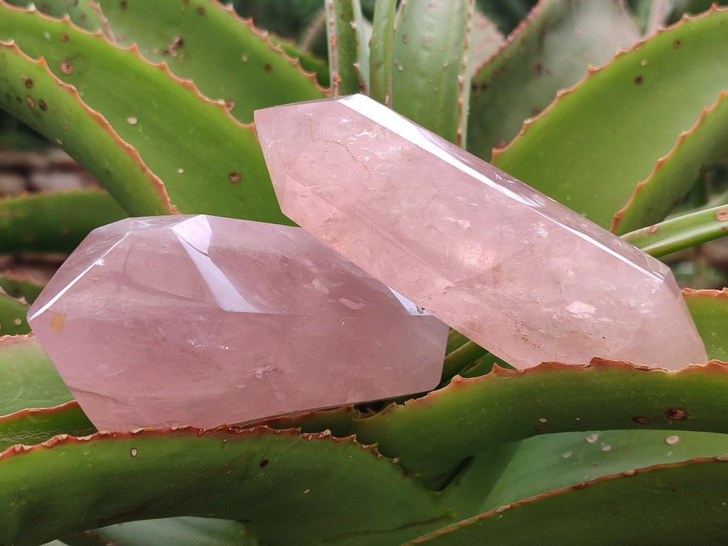 Polished Double Terminated Gemmy Rose Quartz Crystals x 6 From Madagascar
