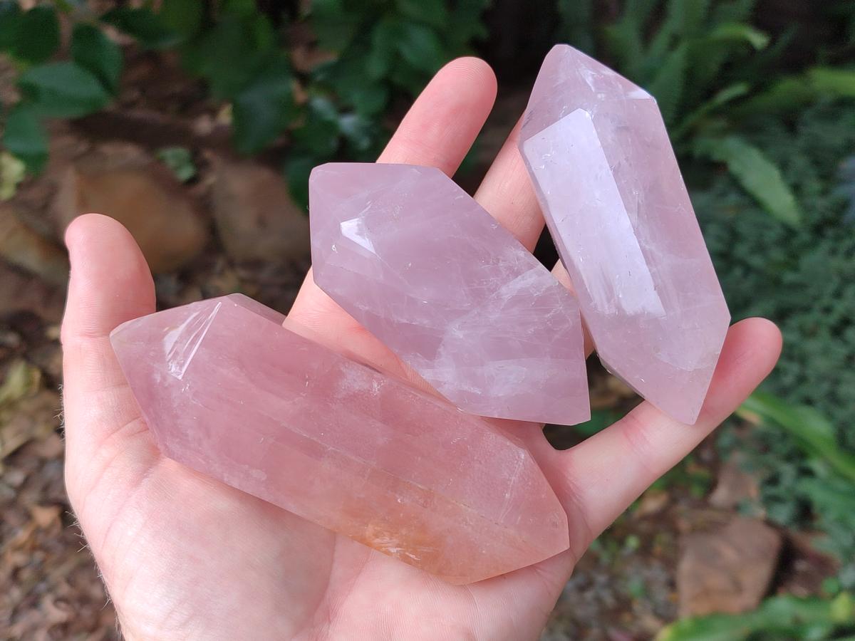 Polished Double Terminated Gemmy Rose Quartz Crystals x 6 From Madagascar